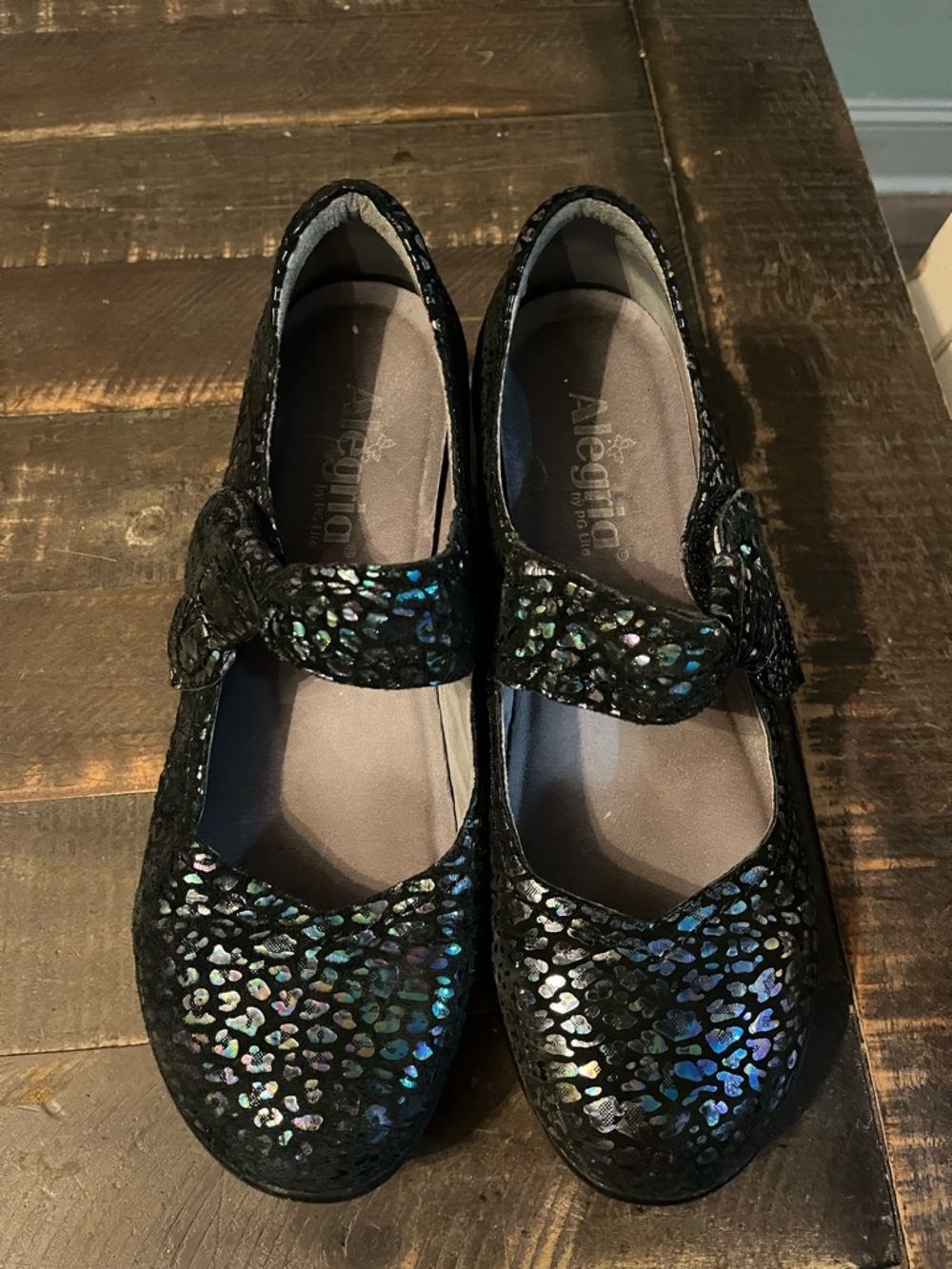 Alegria Ella Jacinta Mary Jane Shoes Womens Size 39 ELL-484 Metallic Leopard BLK